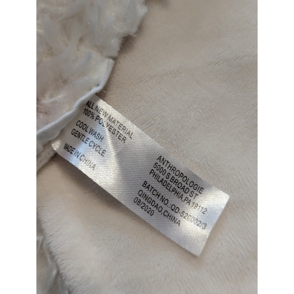 By Anthropologie Baby Blanket Soft Sherpa Minky 36" x 29" Lovey Security Cream - Picture 6 of 8